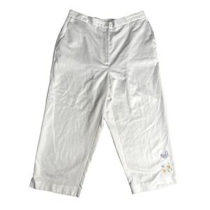 Alfred Dunner Capri Pants Elastic Waist White Embroidered Butterfly Sz. 12